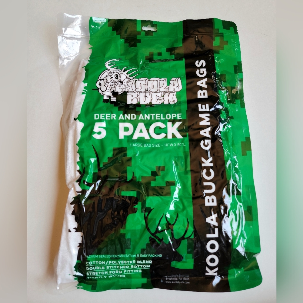 Koola Buck Game Bags. Deer & Antelope 5 Pack. Large Bag Size- 10" W × 50" L. NEW